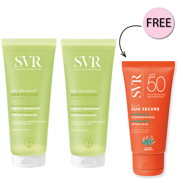 Two Svr Sebiaclear Gel Moussant 200ml + Free Svr Sun Secure Blur Spf50+